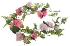 Umělá girlanda hortenzií s doplňky a listy, dl. 165cm