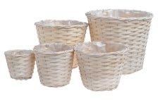 Dekorace sada proutěných nádob s igelitem uvnitř 30cm∅x26,5cmH,25cm∅x21cmH,21cm∅x16,5cmH,17cm∅x15cmH,13cm∅x12cmH - 5ks