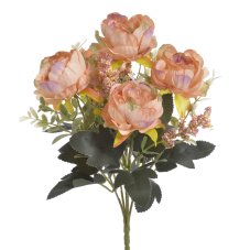 Kytice umělých růžiček s doplňky a listy, květ Ø 6cm/dl. celkem 30cm