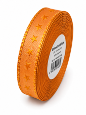 Atlasová stuha s hvězdičkami a drátkem 15 mm × 25 m – oranžová