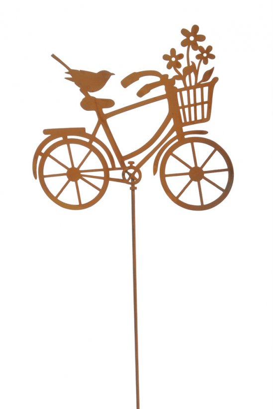 Dekorace kovové kolo s košíčkem a ptáčkem ..(11cmLx0,2cmWx9,5cmH)