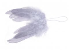 Závěsná křídla z přírodního barveného peří, 10 cm, 4ks - šedá