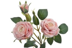 Umělá rozkvetlá růže 2 květy + 2 poupata,  květ Ø 6,5cm, dl.49cm