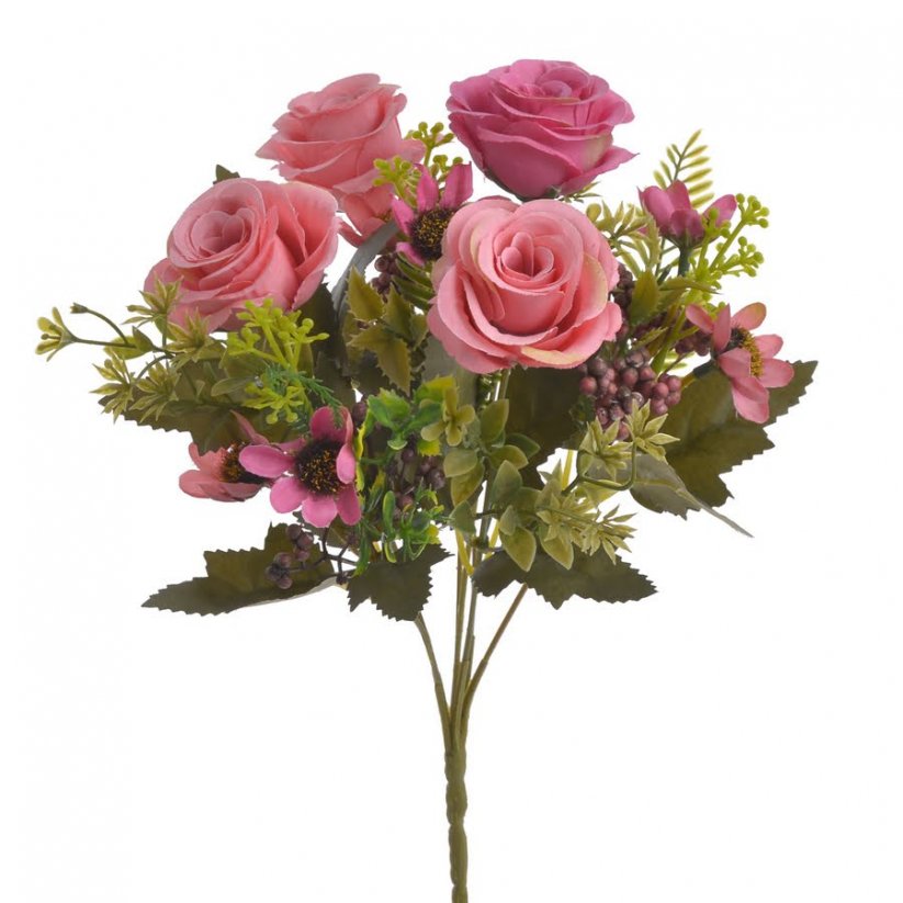 Kytice umělých růží s kvítky, růže 5 cm, dl. 30 cm