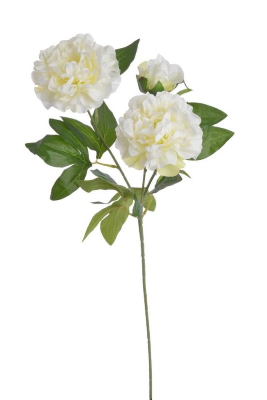 Umělá pivoňka na stonku, 2 květy a poupě, hlavička Ø11cm/dl.62cm