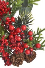 Vánoční dekorace - větvička z různého chvojí s bobulemi a šiškou dl.70cm