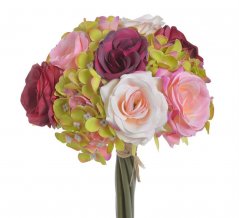 Kytice míchaná růže a hortenzie, 10 ks, dl.20 cm, barva 04
