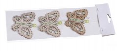 Dřevěná dekorace vykrojený motýl s kytičkami 6,5cm - 3ks