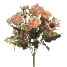 Kytice umělých růží s kvítky, růže 5 cm, dl. 30 cm