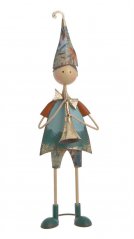 Dekorace - plechová stojící figura chlapec s trubkou kov 16cmLx15cmWx57cmH