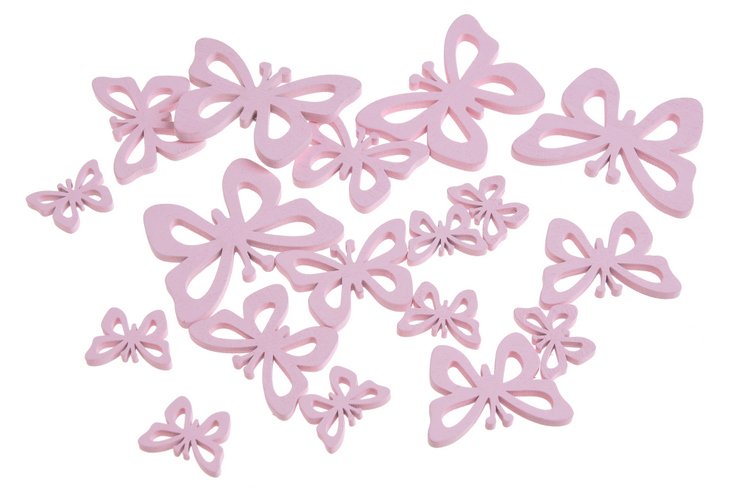 Dřevěné výseky na pověšení ve tvaru motýlka 4-8cm - 18ks