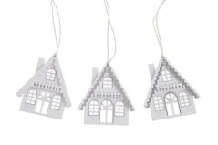 Dekorace dřevěný domek závěs 5cmLx0,5cmWx6cmH - 3ks