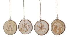 Vánoční dekorace pláty dřeva .8,5cm∅ x 0,5cmW - 4ks