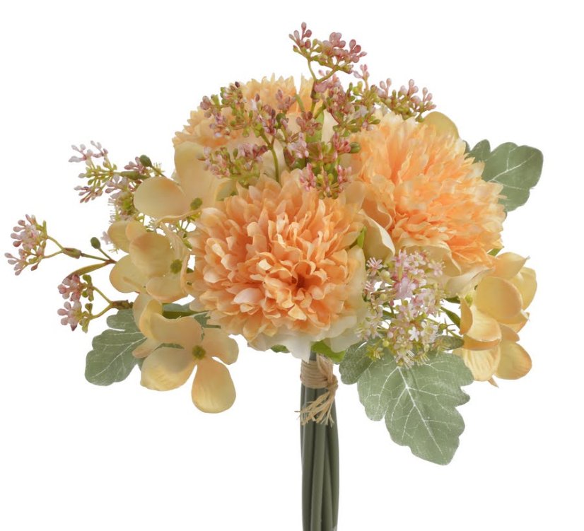 Kytice umělých pivoněk a hortenzií s doplňky a listy dl. 30cm