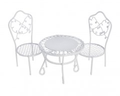 Kovová dekorace 2 židle a stolek - bílé