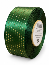 Atlasová stuha s metalickým prošitím 40 mm × 20 m – zelená/zlatá