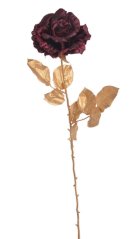 Kvetoucí umělá růže na barveném stonku s listy, hlavička Ø 10cm, dl.70cm