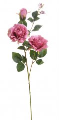 Umělá růže na stonku s dvěma květy a poupětem dl. 77cm