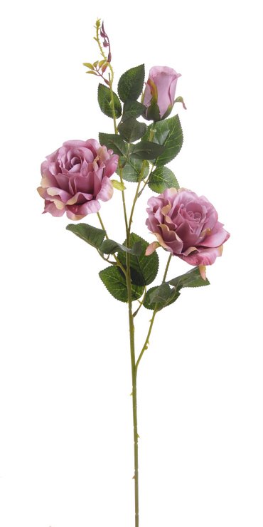 Umělá růže na stonku s dvěma květy a poupětem dl. 77cm