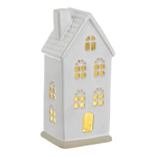 Dekorace svícen LED ve tvaru keramický domek .9,5cmLx7,5cmWx21cmH.