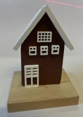 Dekorace dřevěný 3D domek na podstavci 6cmL x 4,5cmW x 9cmH