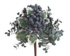 Kytice umělého eukaliptusu s hlohem dl. 26cm - zápich
