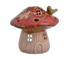 Keramický aroma svícen Houba s ptáčkem na čajovou svíčku 14,6 cm