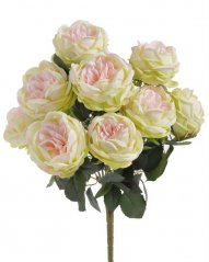 Kytice umělých růžiček s listy, květ Ø 8cm/dl. celkem 45cm