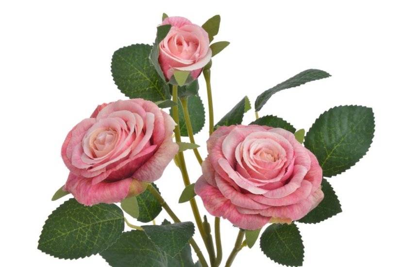 Umělá rozkvetlá růže 2 květy + 2 poupata,  květ Ø 6,5cm, dl.49cm