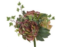 Kytice umělých pivoněk s listy a břečťanem dl. 36cm