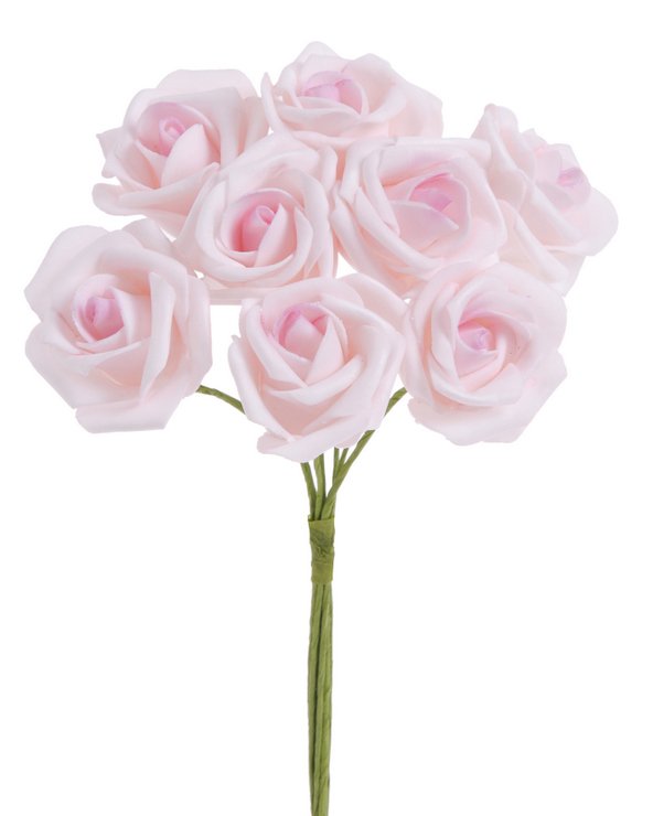 Svazek hlaviček pěnových růží na drátku Ø6cm/dl.25cm - 8ks