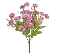 Kytice drobných kvítků s listy a doplňky, Ø kvítku 2,5cm, dl. kytice 34cm