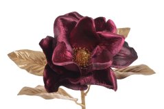 Kvetoucí umělá magnolie na barveném stonku s listy, hlavička Ø 16cm, dl.74cm