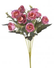 Kytice umělých růžiček s doplňky a listy, květ Ø 3,5cm/dl. celkem 30cm