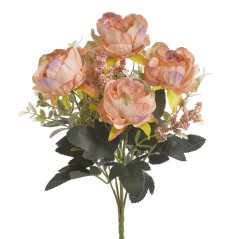 Kytice umělých růžiček s doplňky a listy, květ Ø 6cm/dl. celkem 30cm