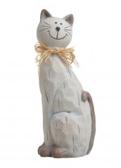 Dekorace - sedící kočka s mašličkou  7 cmL x 8,5 cmW x 21,5 cmH