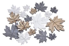 Podzimní dřevěné výseky ve tvaru listu 6,7cmL x 0,5cmW x 6,8cmH, 4,8cmL x 0,5cmW x 4,8cmH, 2,8cmL x 0,5cmW x 2,8cmH - 18ks