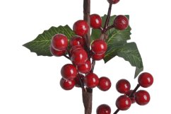 Větev s listy červenými kuličkami 76 cm