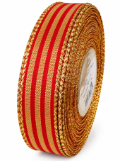 Plátnová stuha pruhovaná 15 mm × 25 m – červená/zlatá