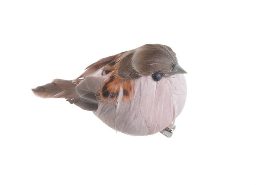 Dekorace péřový ptáček na klipu 10cmLx5cmWx8cmH - 2ks