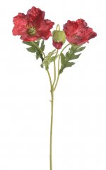 Umělý vlčí mák 67 cm, 2 květy + poupě - červená 05