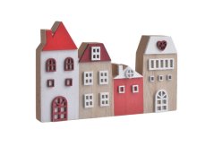 Dekorace dřevěné městečko 18cmL x 2cmW x 11cmH