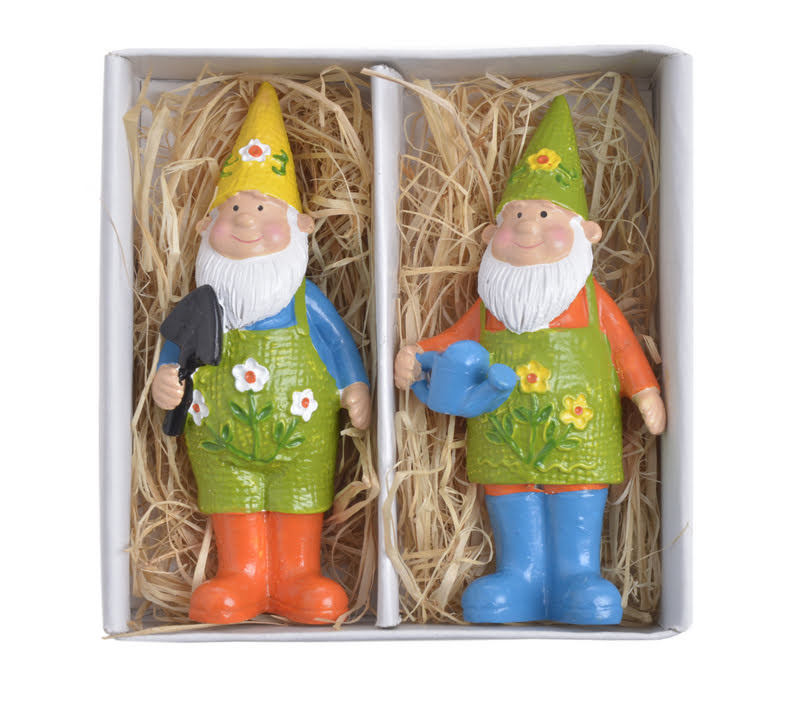 Dekorace trpaslík s lopatkou a konvičkou 8cm - 2ks - polyresin