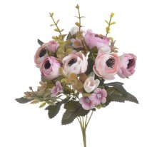 Kytice umělých ranunculusů s doplňky, květ Ø 4 cm, dl. 28cm
