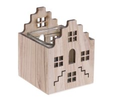 Dřevěný domek skleněná lampa 14 x 14 x H18 cm