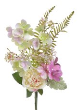 Kytice umělých pivoněk a hortenzií s doplňky, dl. 47cm