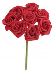 Svazek hlaviček pěnových růží na drátku Ø6cm/dl.25cm - 8ks
