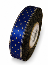 Atlasová stuha s puntíky 15 mm × 20 m – modrá/zlatá