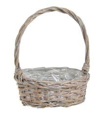 Dekorace oválný košík s uchem a igelitem uvnitř 21cmLx16cmWx26cmH