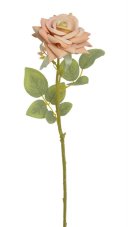 Umělá rozkvetlá růže na stonku s listy, květ Ø 8cm/ dl.41cm